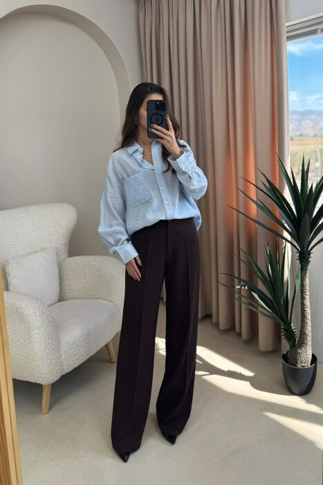 SINGLE POCKET DETAIL ONE COLOR WOMEN SHIRT BABY BLUE/BLU BY - 4