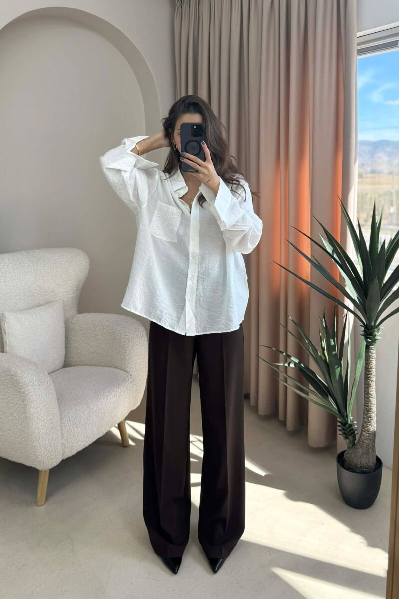 SINGLE POCKET DETAIL ONE COLOR WOMEN SHIRT WHITE-E BARDHE - 1
