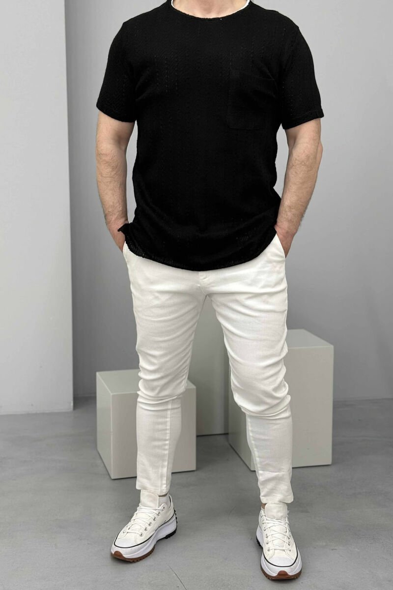 SINGLE POCKET DETAIL SIMPLE MEN T-SHIRT BLACK/ E ZEZE - 1