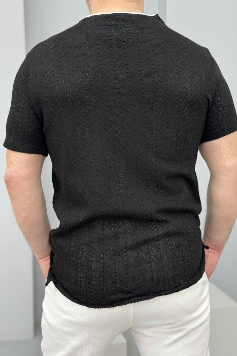 SINGLE POCKET DETAIL SIMPLE MEN T-SHIRT BLACK/ E ZEZE - 2