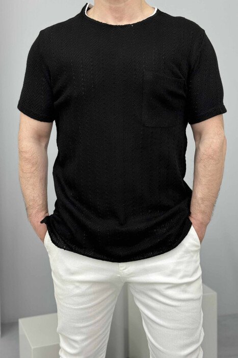 SINGLE POCKET DETAIL SIMPLE MEN T-SHIRT BLACK/ E ZEZE - 3