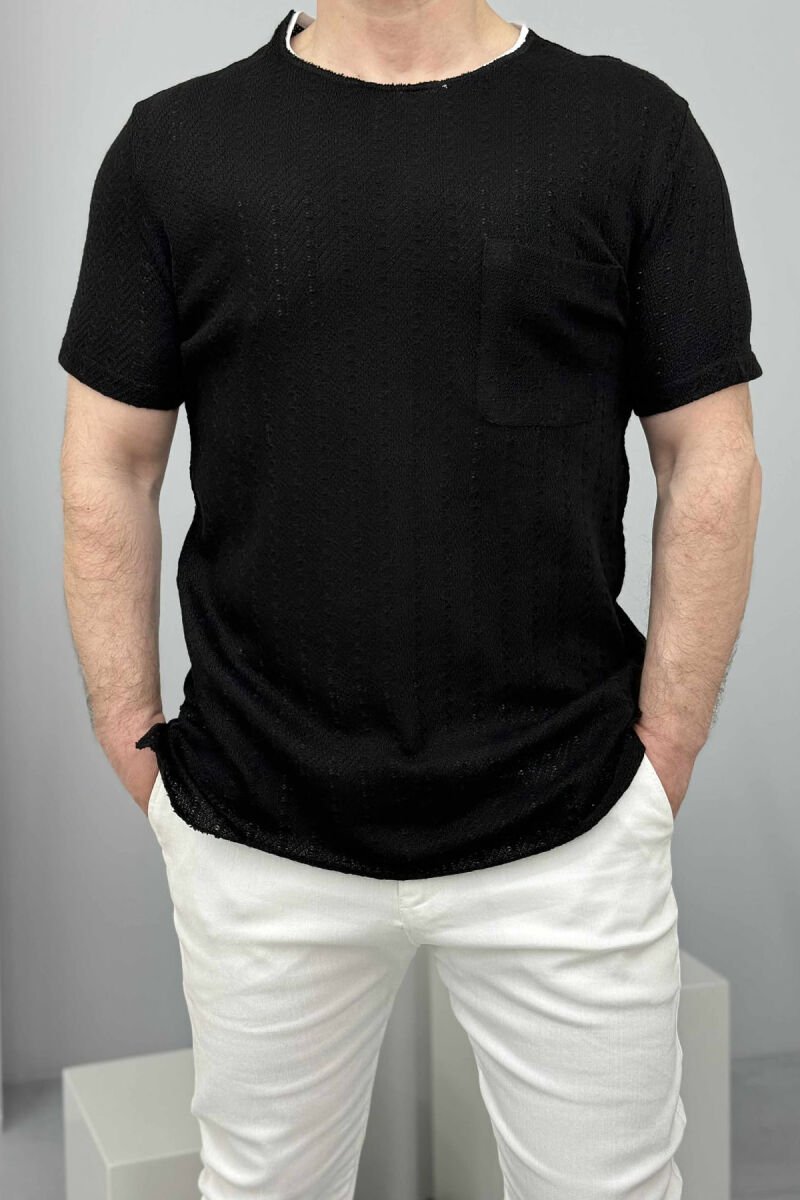 SINGLE POCKET DETAIL SIMPLE MEN T-SHIRT BLACK/ E ZEZE - 3
