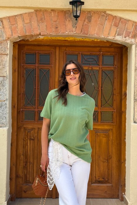 SINGLE POCKET DETAIL SIMPLE WOMEN T-SHIRT MINT/MENTE - 1