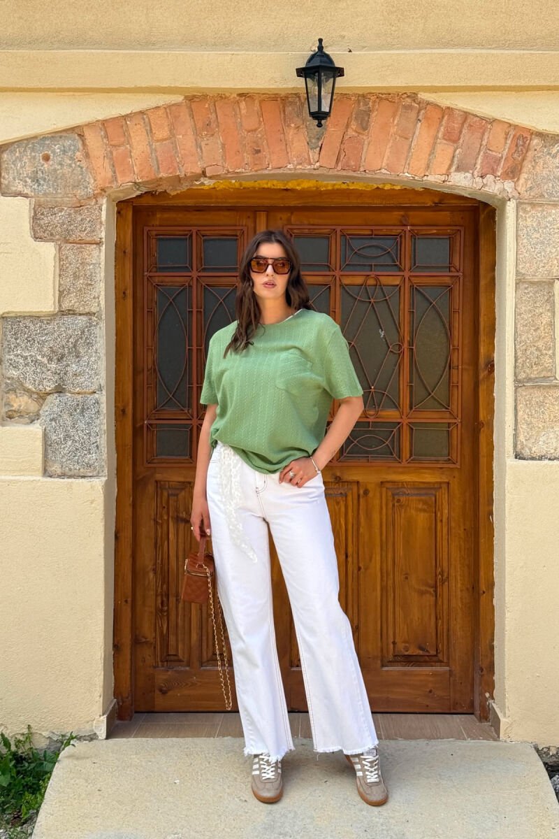 SINGLE POCKET DETAIL SIMPLE WOMEN T-SHIRT MINT/MENTE - 3