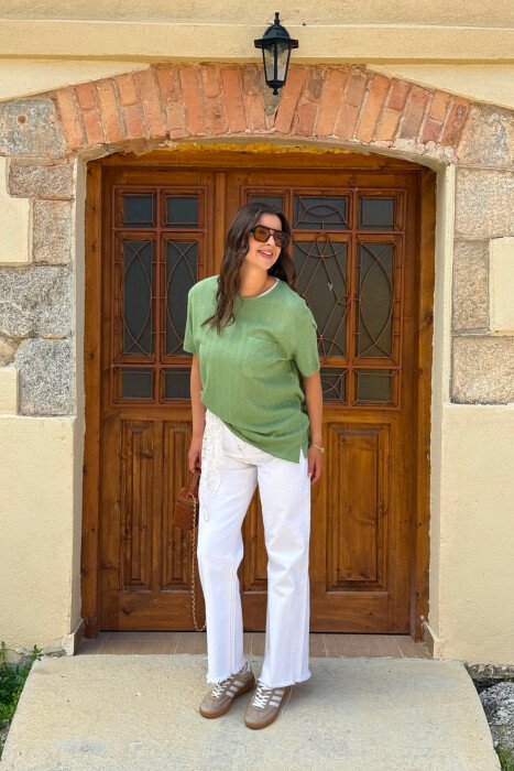 SINGLE POCKET DETAIL SIMPLE WOMEN T-SHIRT MINT/MENTE - 4