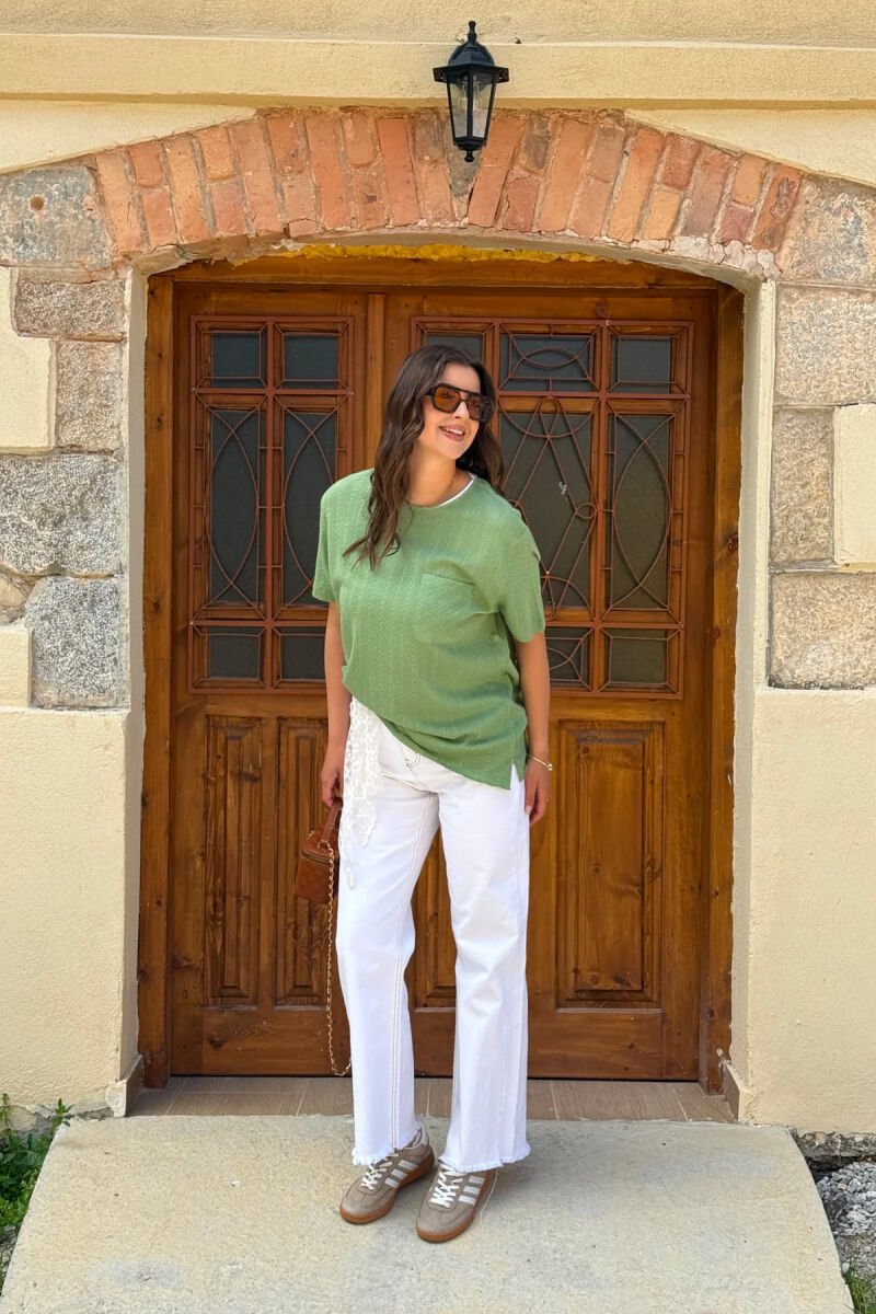 SINGLE POCKET DETAIL SIMPLE WOMEN T-SHIRT MINT/MENTE - 4