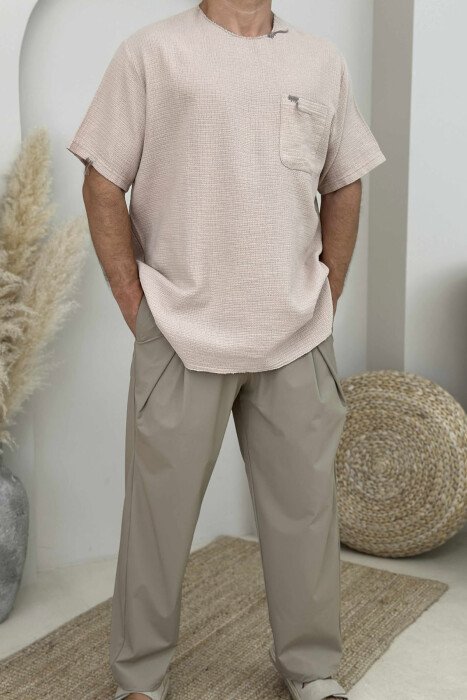 SINGLE POCKET DETAILS MEN T-SHIRT BEIGE/BEZHE 