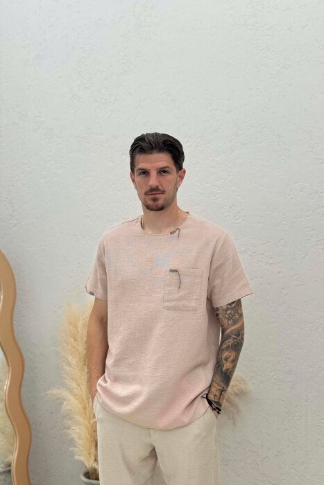 SINGLE POCKET DETAILS MEN T-SHIRT BEIGE/BEZHE - 1