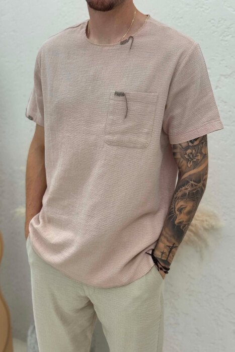 SINGLE POCKET DETAILS MEN T-SHIRT BEIGE/BEZHE - 4