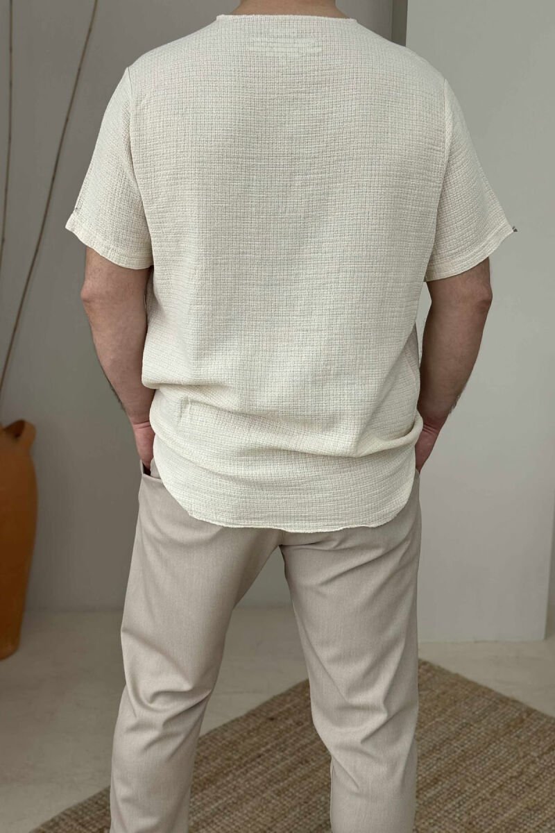 SINGLE POCKET DETAILS MEN T-SHIRT CREAM/KREM - 2