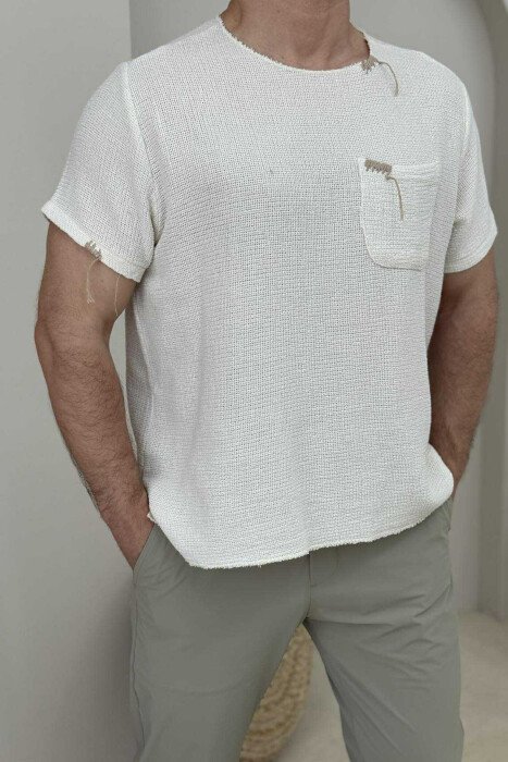 SINGLE POCKET DETAILS MEN T-SHIRT WHITE-E BARDHE - 2