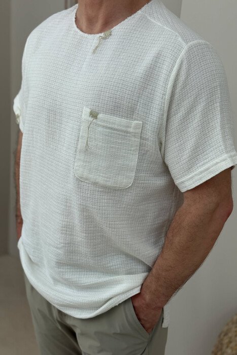 SINGLE POCKET DETAILS MEN T-SHIRT WHITE-E BARDHE - 2