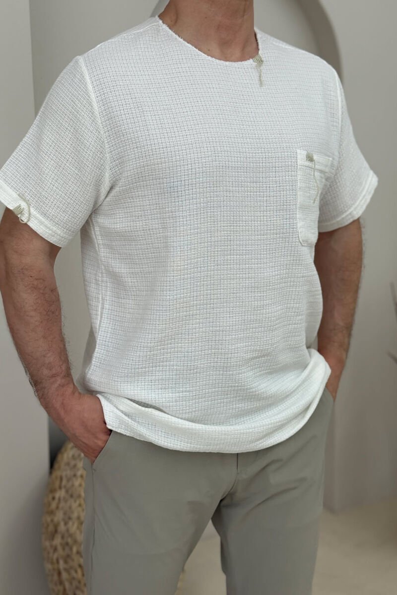 SINGLE POCKET DETAILS MEN T-SHIRT WHITE-E BARDHE - 3
