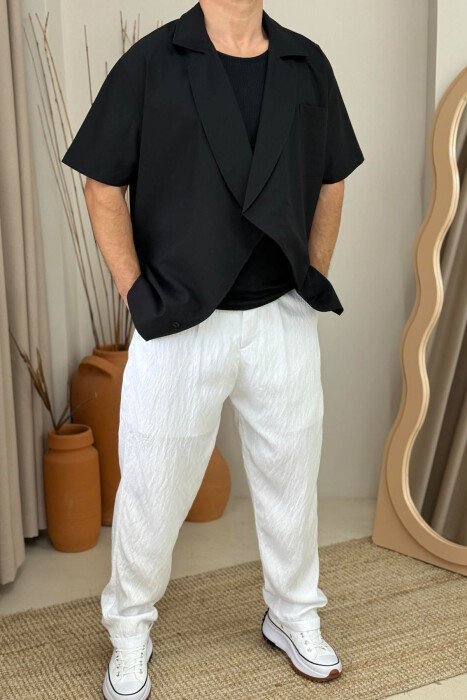 SINGLE POCKET ONE COLOR MEN SHIRT BLACK/ E ZEZE - 1