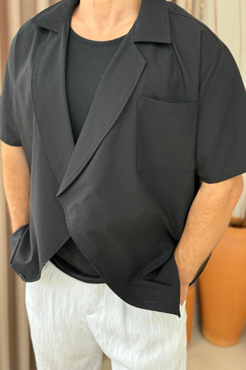 SINGLE POCKET ONE COLOR MEN SHIRT BLACK/ E ZEZE - 2