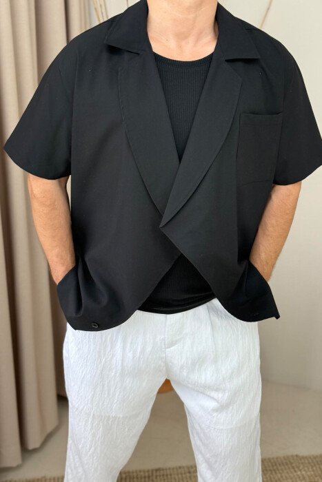 SINGLE POCKET ONE COLOR MEN SHIRT BLACK/ E ZEZE - 4