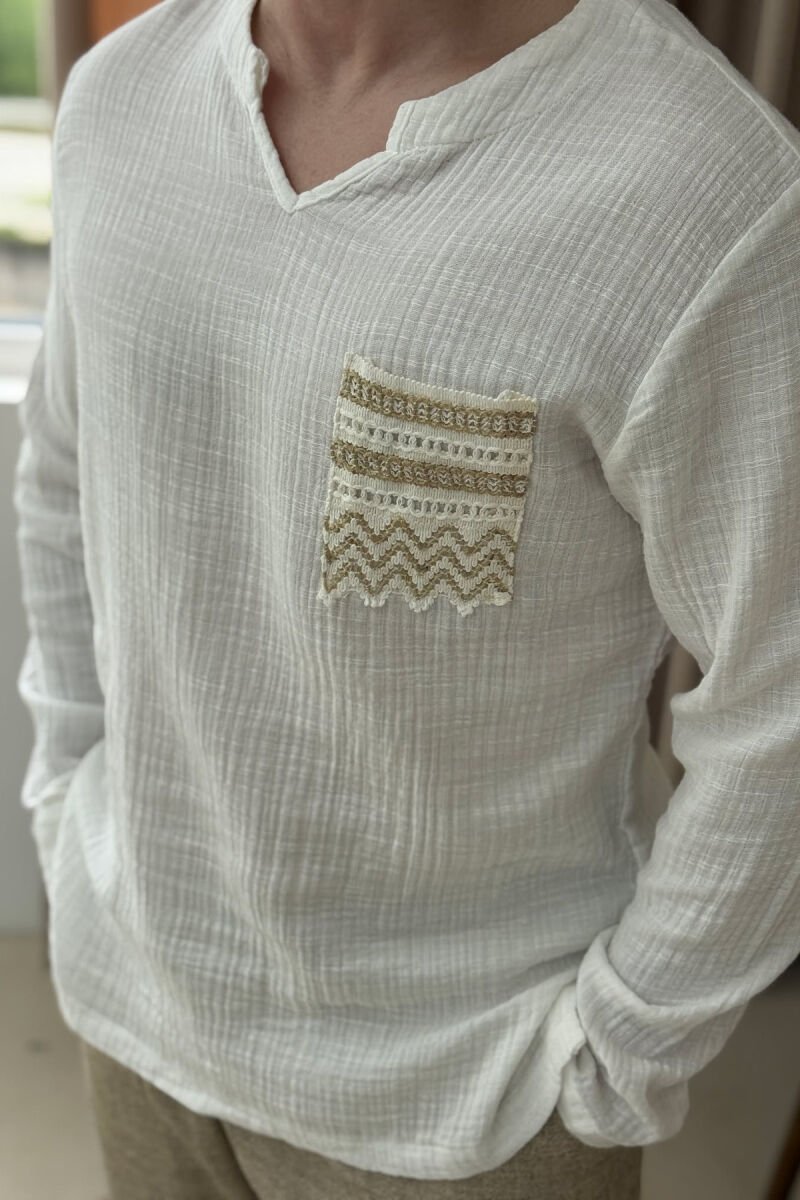 SINGLE POCKET ONE COLOR MEN SHIRT WHITE-E BARDHE - 3