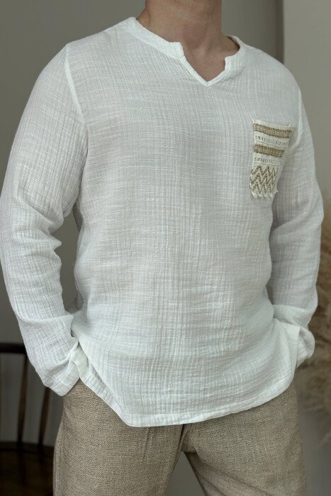 SINGLE POCKET ONE COLOR MEN SHIRT WHITE-E BARDHE - 4