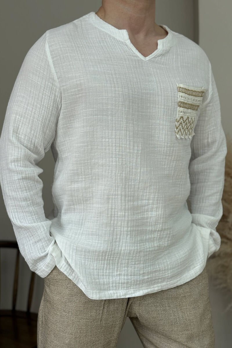 SINGLE POCKET ONE COLOR MEN SHIRT WHITE-E BARDHE - 4