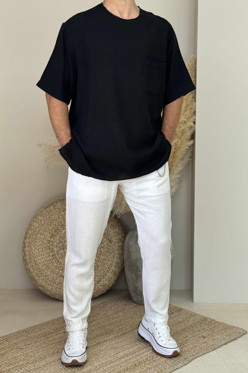 SINGLE POCKET ONE COLOR MEN T-SHIRT BLACK/ E ZEZE - 1