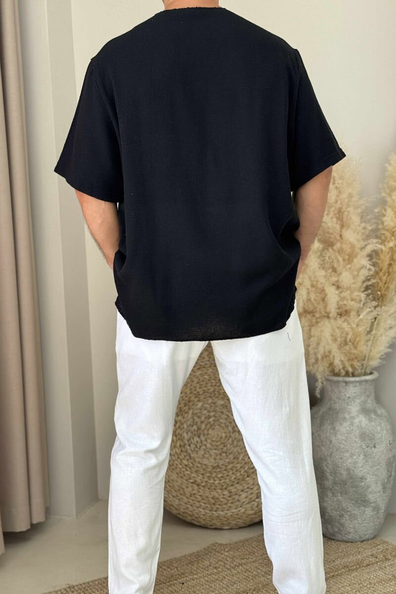 SINGLE POCKET ONE COLOR MEN T-SHIRT BLACK/ E ZEZE - 2