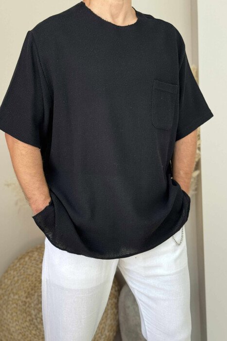 SINGLE POCKET ONE COLOR MEN T-SHIRT BLACK/ E ZEZE - 3