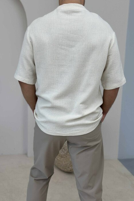 SINGLE POCKET ONE COLOR MEN T-SHIRT CREAM/KREM - 2