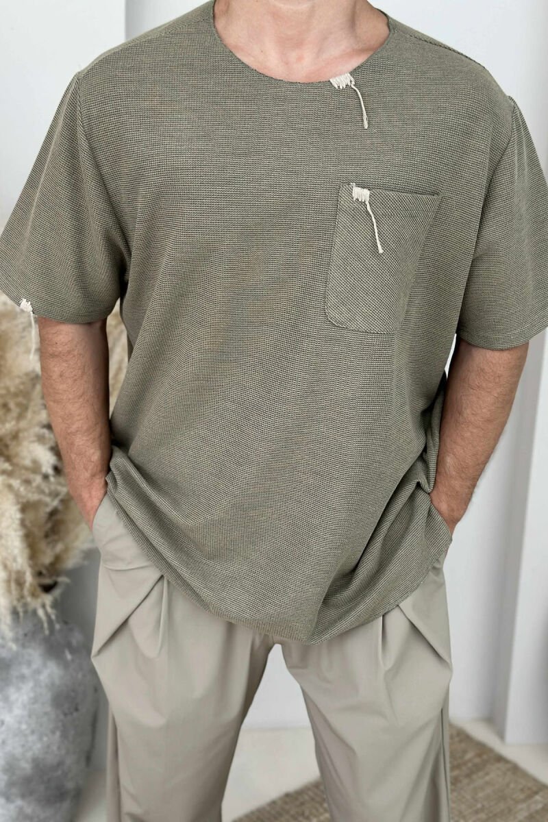SINGLE POCKET ONE COLOR MEN T-SHIRT DARK GREEN/JEE - 2