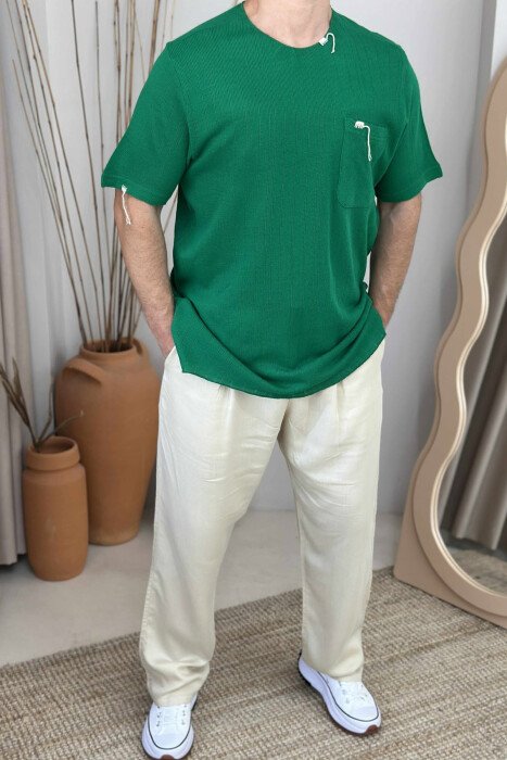SINGLE POCKET ONE COLOR MEN T-SHIRT GREEN/JESHILE - 1