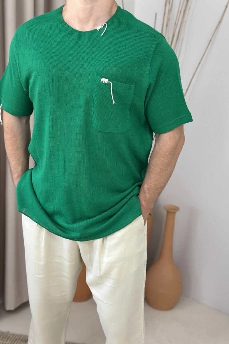SINGLE POCKET ONE COLOR MEN T-SHIRT GREEN/JESHILE - 2