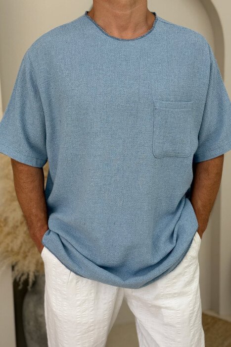 SINGLE POCKET ONE COLOR MEN T-SHIRT LIGHTBLUE/BZ - 2