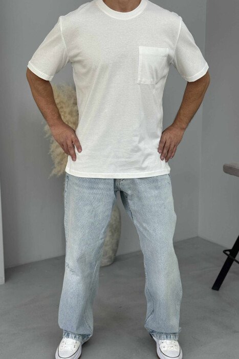 SINGLE POCKET ONE COLOR MEN T-SHIRT WHITE-E BARDHE - KLAUDIO FASHION