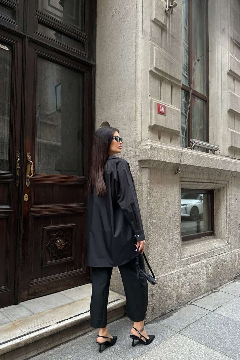 SINGLE POCKET ONE COLOR SIMPLE WOMEN SHIRT BLACK/ E ZEZE - 2