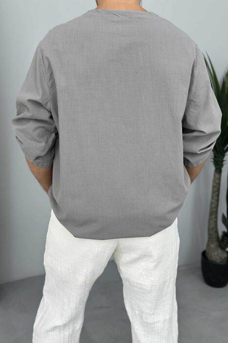 SINGLE POCKET ONE COLOR V NECK MEN T-SHIRT GREY/GRI - 2