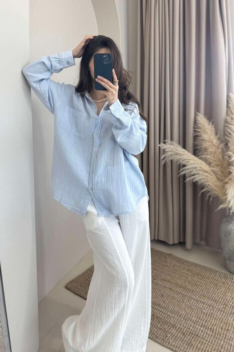 SINGLE POCKET ONE COLOR WOMEN SHIRT BABY BLUE/BLU BY - 1