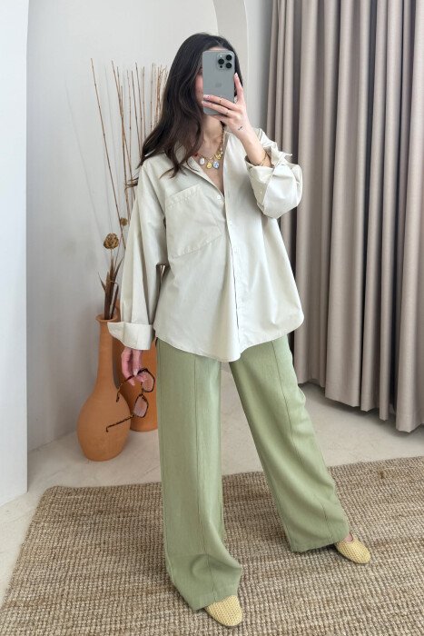 SINGLE POCKET ONE COLOR WOMEN SHIRT BEIGE/BEZHE 