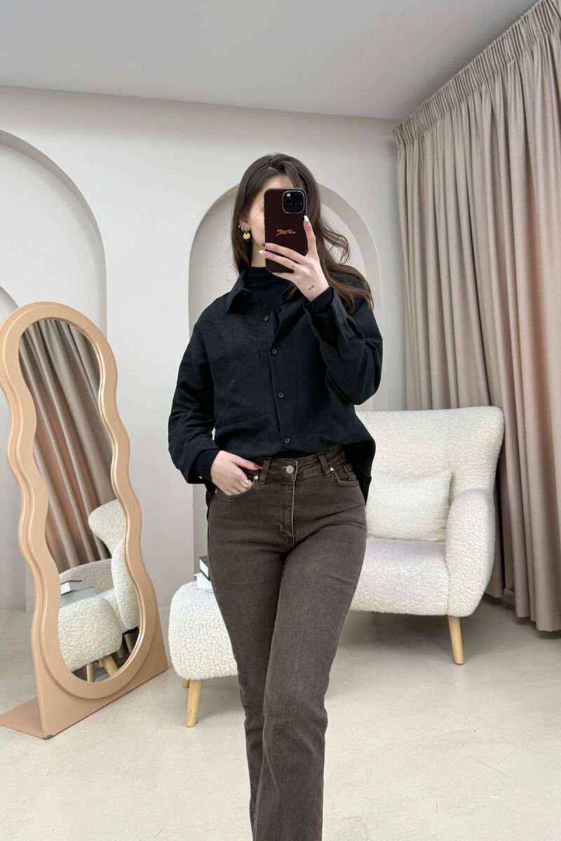SINGLE POCKET ONE COLOR WOMEN SHIRT BLACK/ E ZEZE - 8