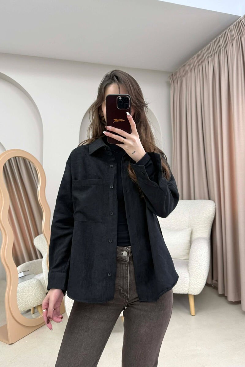 SINGLE POCKET ONE COLOR WOMEN SHIRT BLACK/ E ZEZE - 9