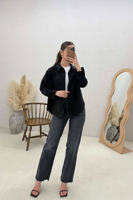 SINGLE POCKET ONE COLOR WOMEN SHIRT BLACK/ E ZEZE - 1
