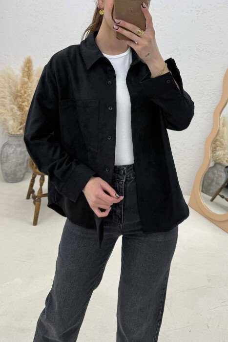 SINGLE POCKET ONE COLOR WOMEN SHIRT BLACK/ E ZEZE - 2