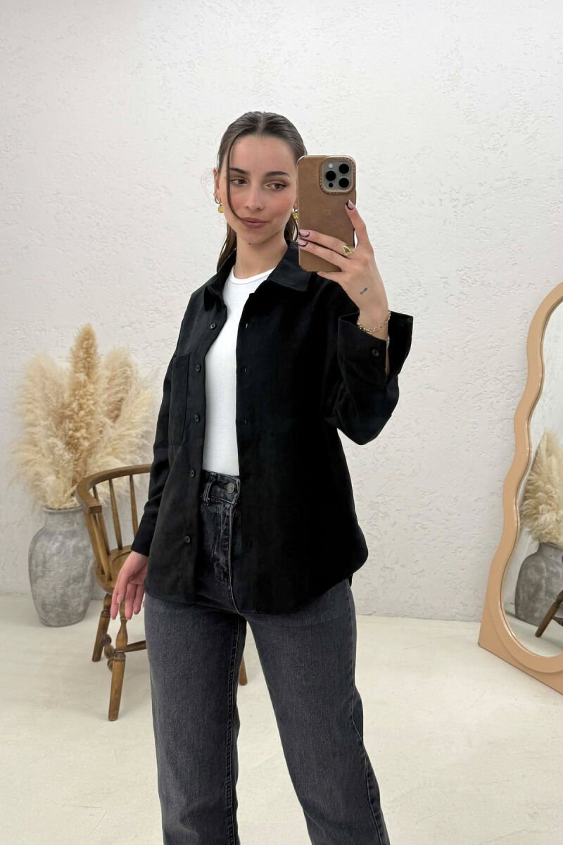 SINGLE POCKET ONE COLOR WOMEN SHIRT BLACK/ E ZEZE - 4