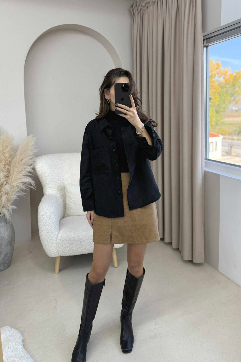 SINGLE POCKET ONE COLOR WOMEN SHIRT BLACK/ E ZEZE - 11