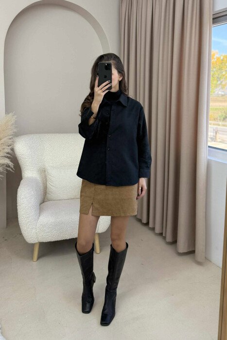 SINGLE POCKET ONE COLOR WOMEN SHIRT BLACK/ E ZEZE - 12