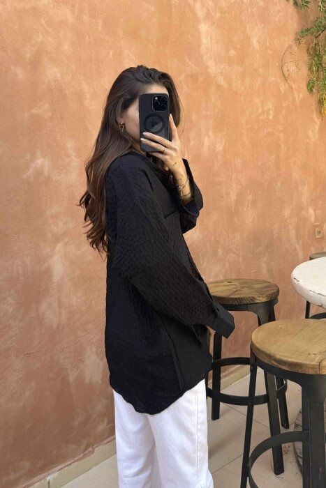 SINGLE POCKET ONE COLOR WOMEN SHIRT BLACK/ E ZEZE - 3