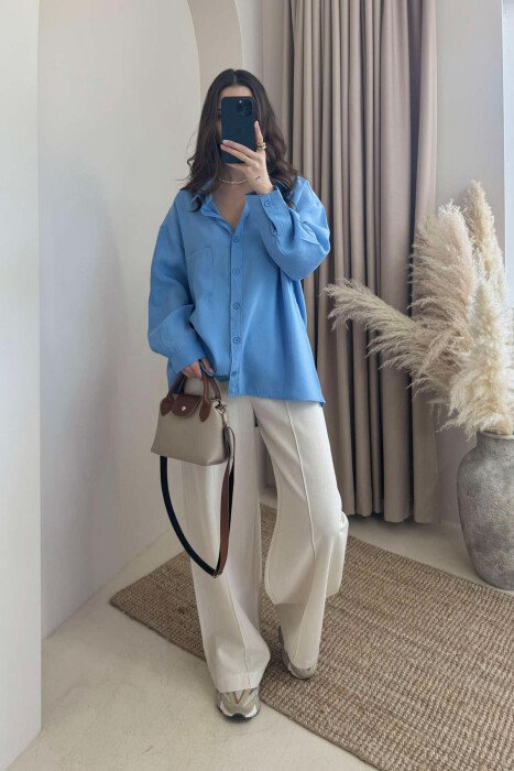 SINGLE POCKET ONE COLOR WOMEN SHIRT BLUE/BLU 
