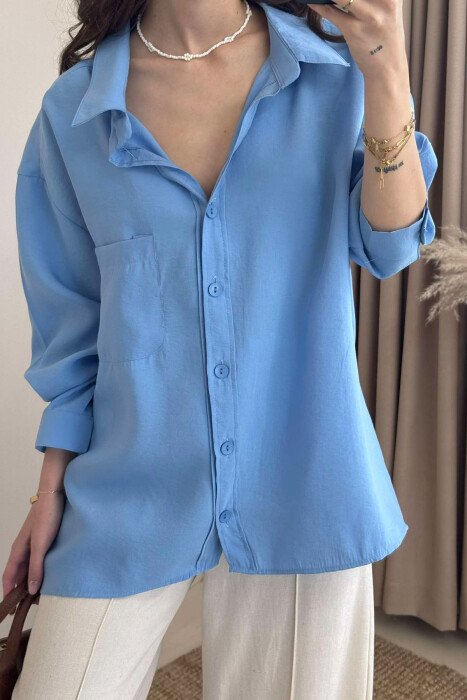 SINGLE POCKET ONE COLOR WOMEN SHIRT BLUE/BLU - 4