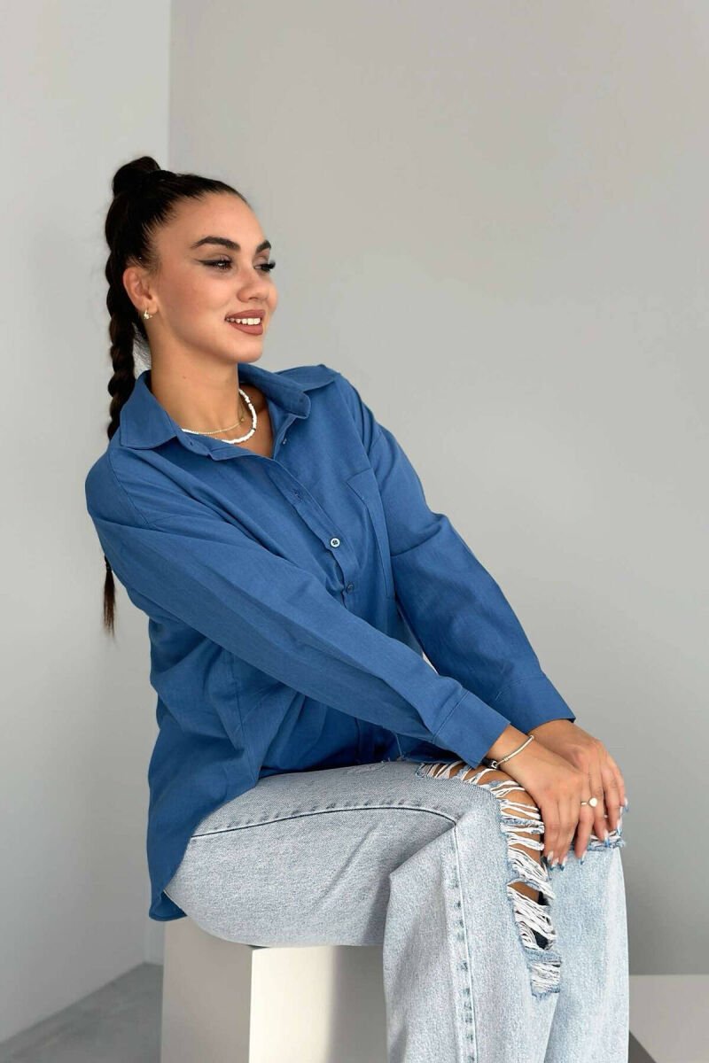 SINGLE POCKET ONE COLOR WOMEN SHIRT BLUE/BLU - 3