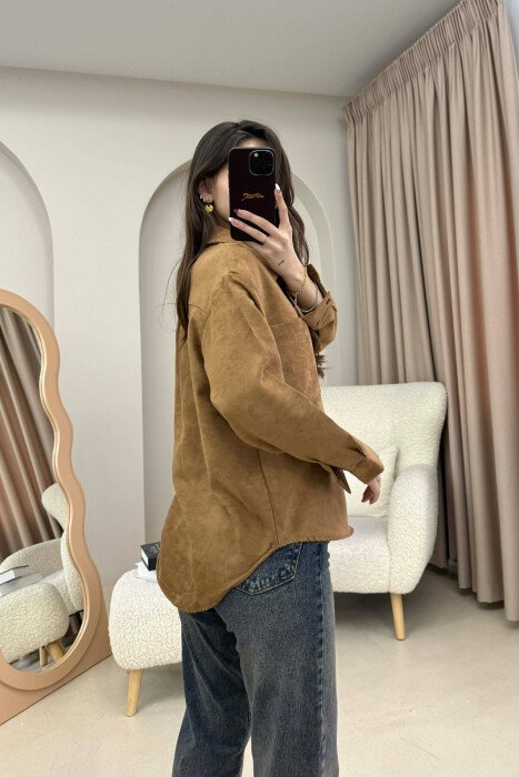 SINGLE POCKET ONE COLOR WOMEN SHIRT BROWN/KAFE - 6