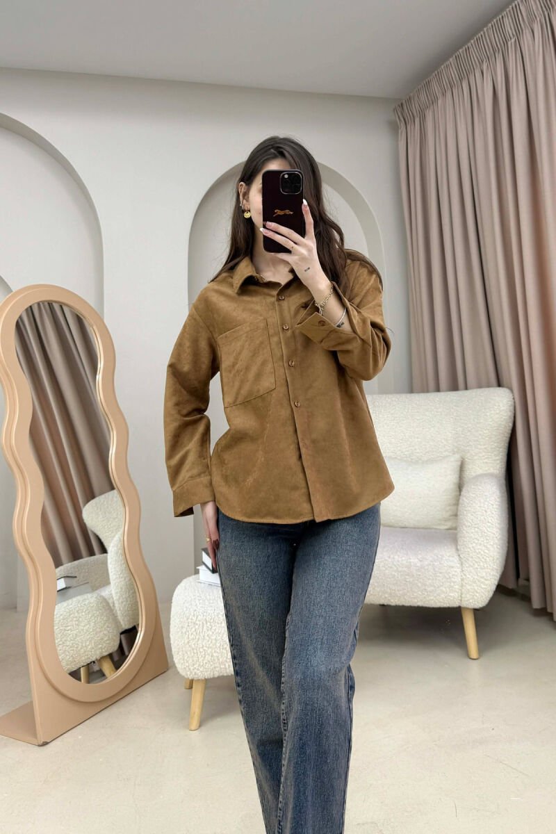 SINGLE POCKET ONE COLOR WOMEN SHIRT BROWN/KAFE - 8