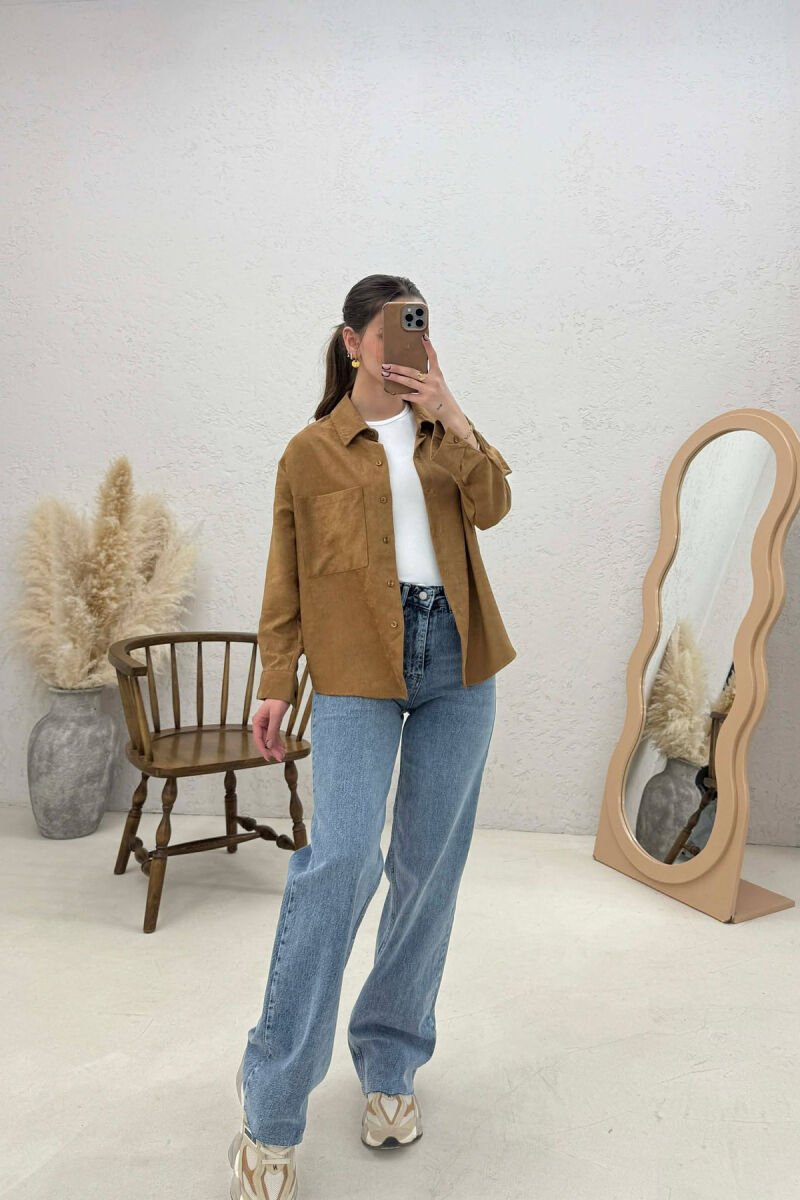 SINGLE POCKET ONE COLOR WOMEN SHIRT BROWN/KAFE - 1